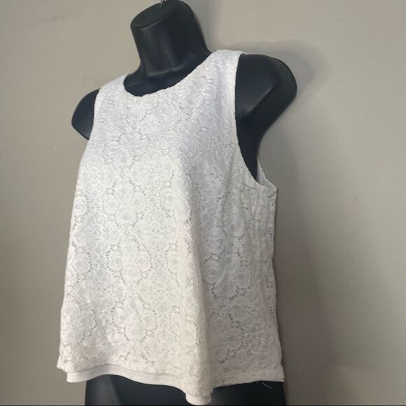 FOREVER21 knit Sleeveless white blouse double layer lace - Picture 5 of 14